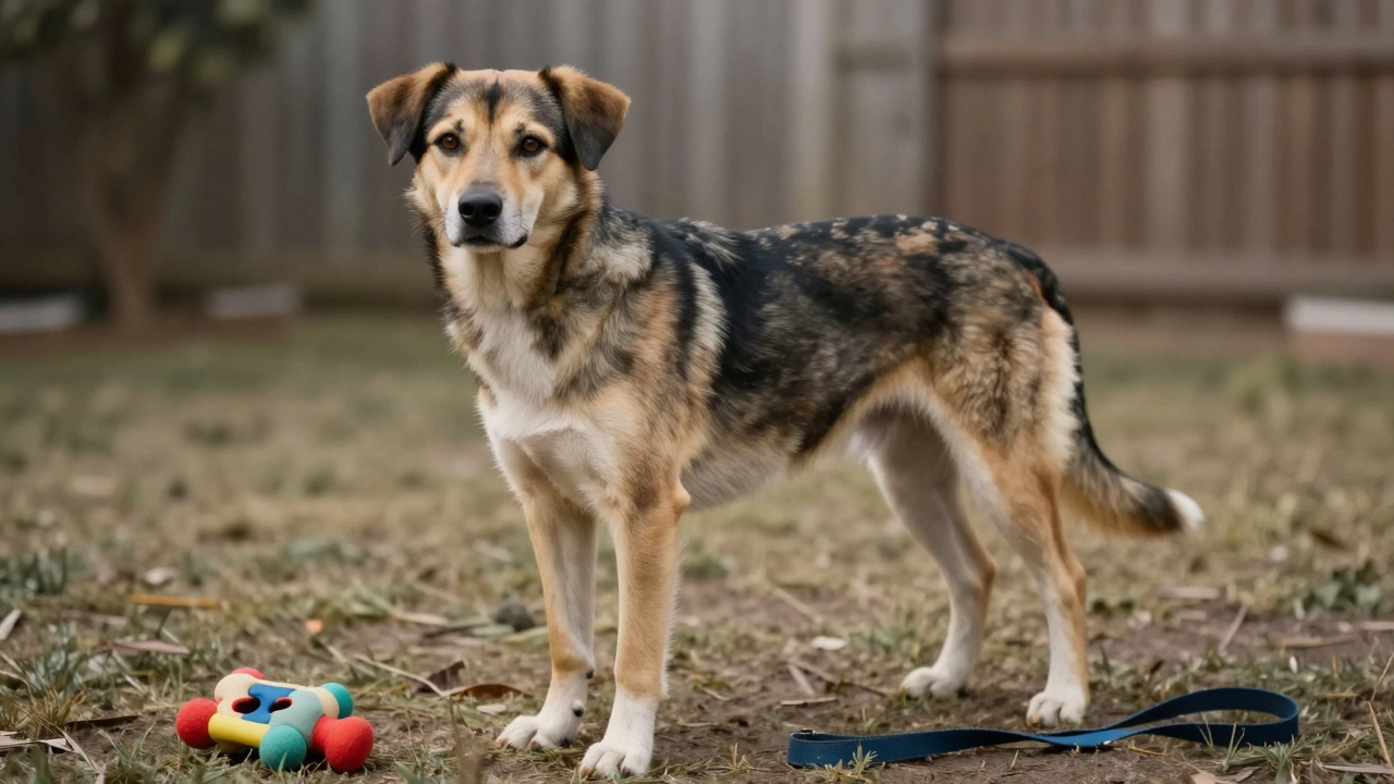 A mixed-breed dog with translucent genetic traits of herding, hunting, and guarding breeds.