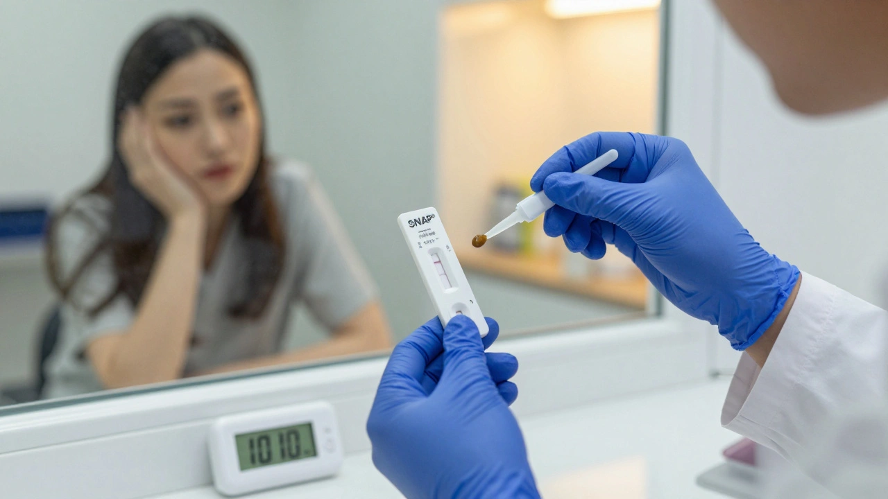 Technician performing rapid antigen test for dog parasites using a SNAP® kit.
