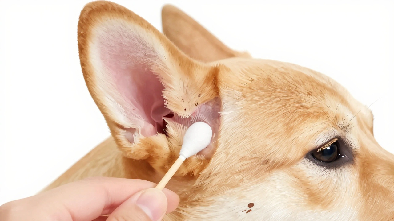 Dog ear flap lifted to show healthy skin inside canal.