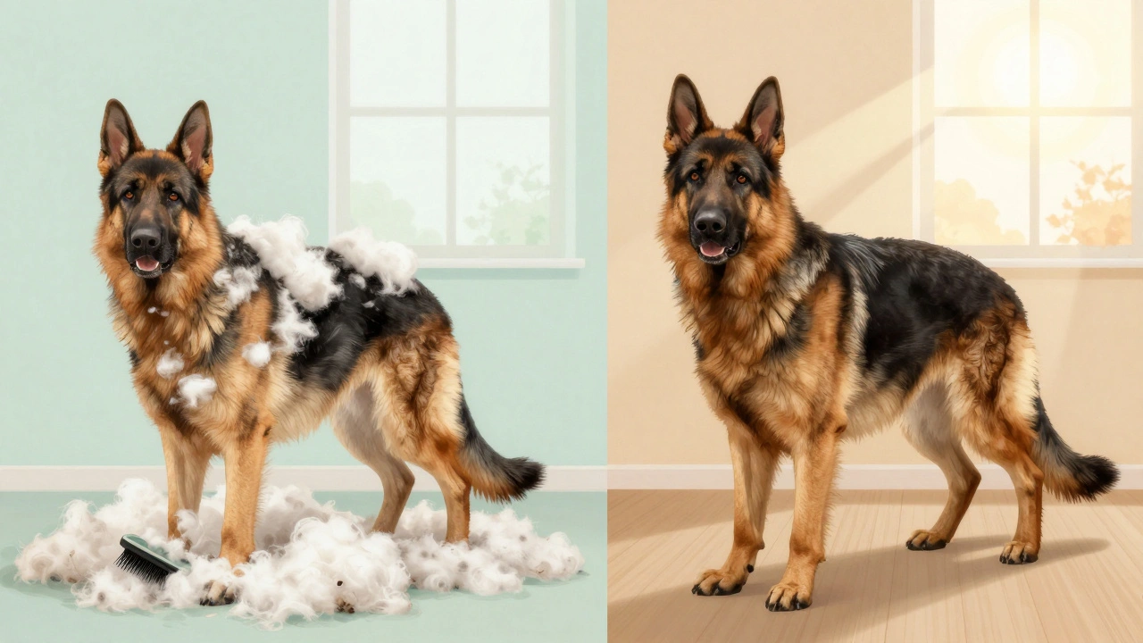 German Shepherd shedding seasonally with loose undercoat removal