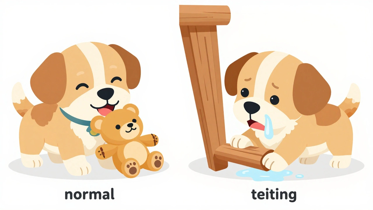 Illustration comparing normal play vs teething behavior