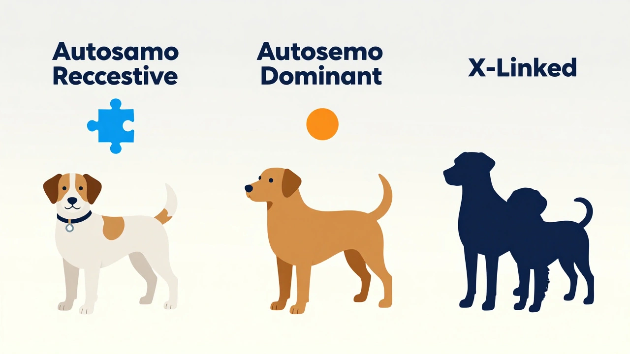 Illustration of three dog genetic inheritance patterns