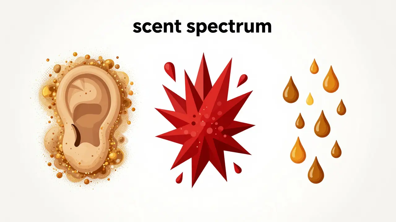 Abstract art representing different types of dog ear odors