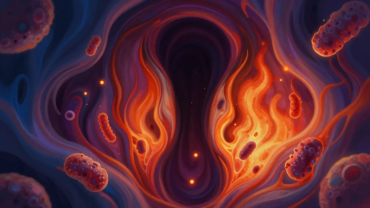 Abstract artistic depiction of inflammation and bacterial growth in a dog ear