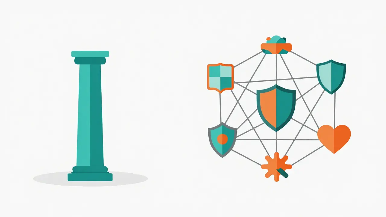 Abstract illustration comparing standalone vs bundled insurance concepts