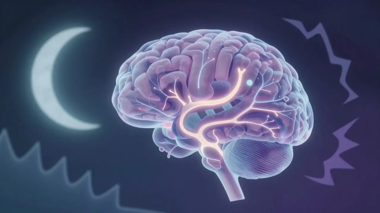 Abstract illustration of a dog's head showing internal brain and hormonal changes