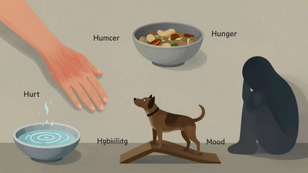 Abstract illustration of five symbols representing pet comfort assessment