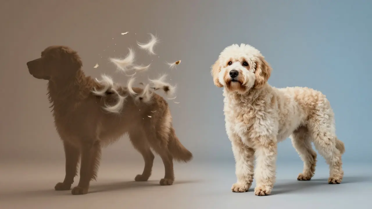 Comparison of a shedding dog with loose fur versus a sleek-coated dog