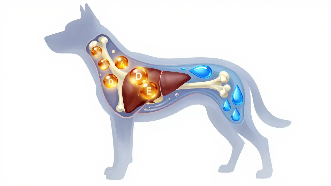 Conceptual art showing glowing nutrient orbs inside a dog's silhouette