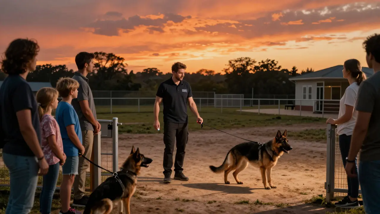 Family picking up their dog after a board and train program