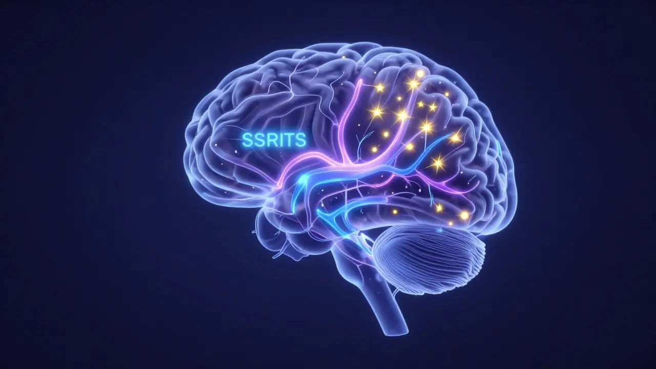 Illustration of glowing neural pathways inside a dog's head