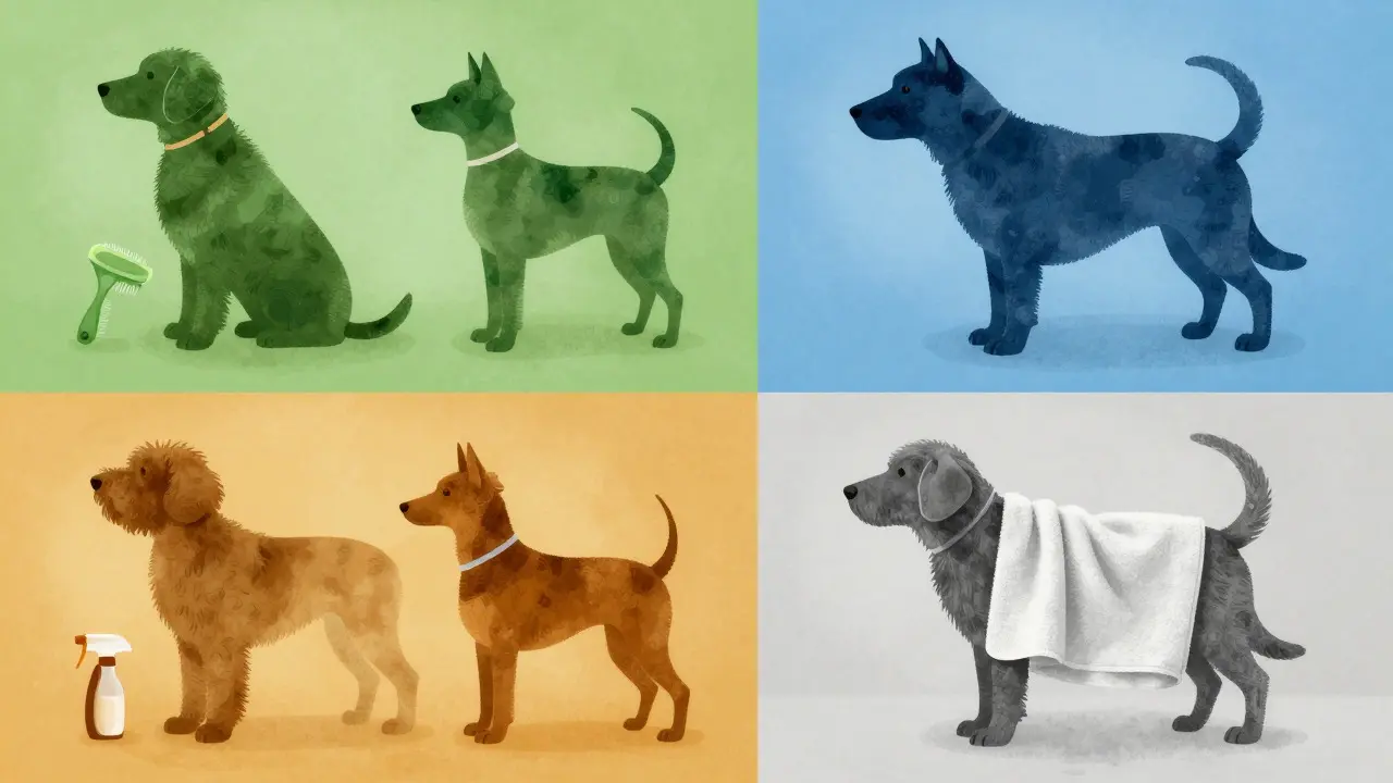 Illustration of seasonal grooming adjustments for dogs