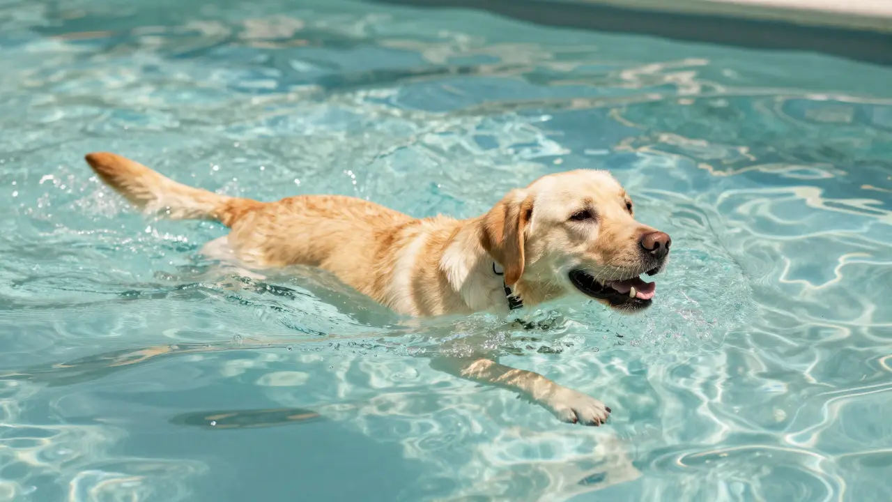 Labrador Retriever swimming in a pool as a form of low-impact exercise