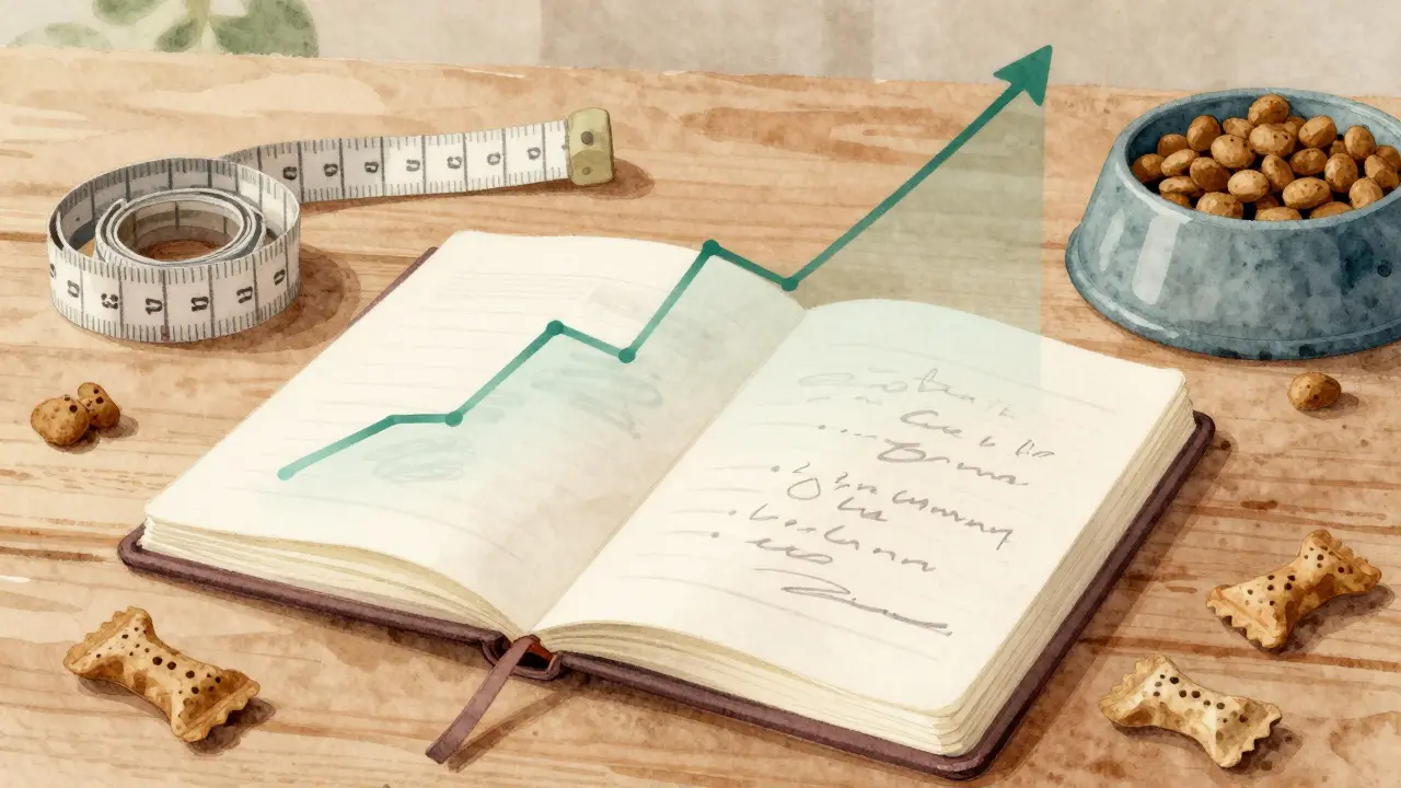 Watercolor illustration of a notebook and abstract growth trend lines