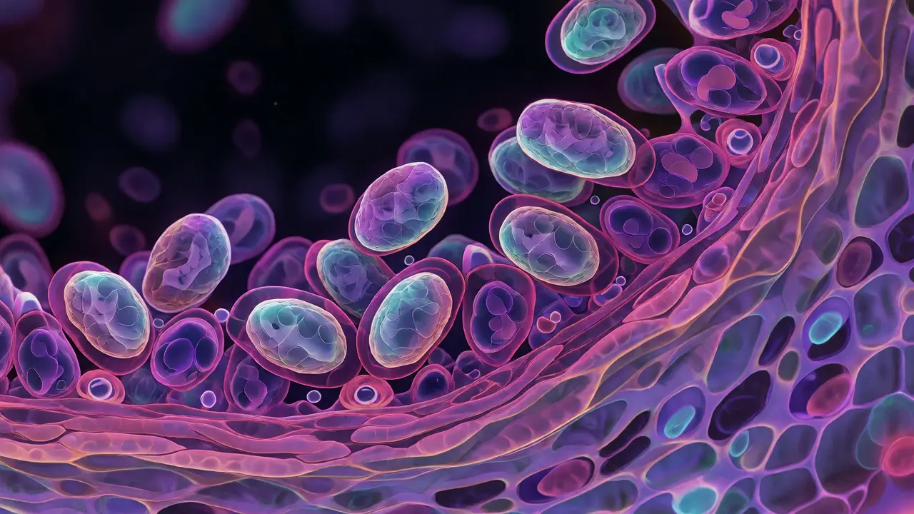 Microscopic view of Coccidia parasites in intestinal tissue.